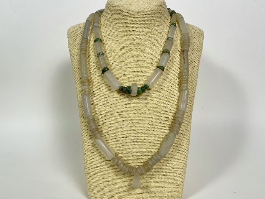 Pair Of Sea Glass Bead Necklaces With Designer 14K Gold Clasps [Photo 1]