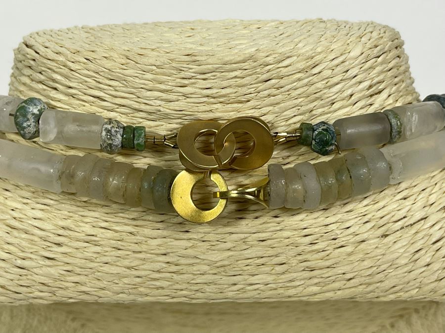 Pair Of Sea Glass Bead Necklaces With Designer 14K Gold Clasps [Photo 7]