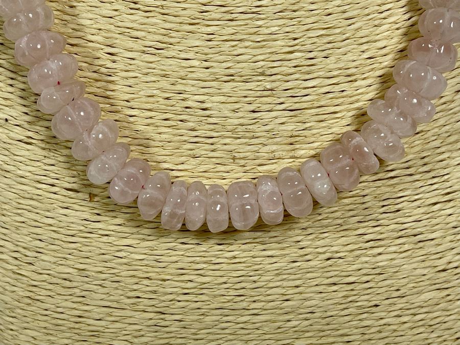 Carved Rose Quartz Bead 20' Necklace 13mm Beads