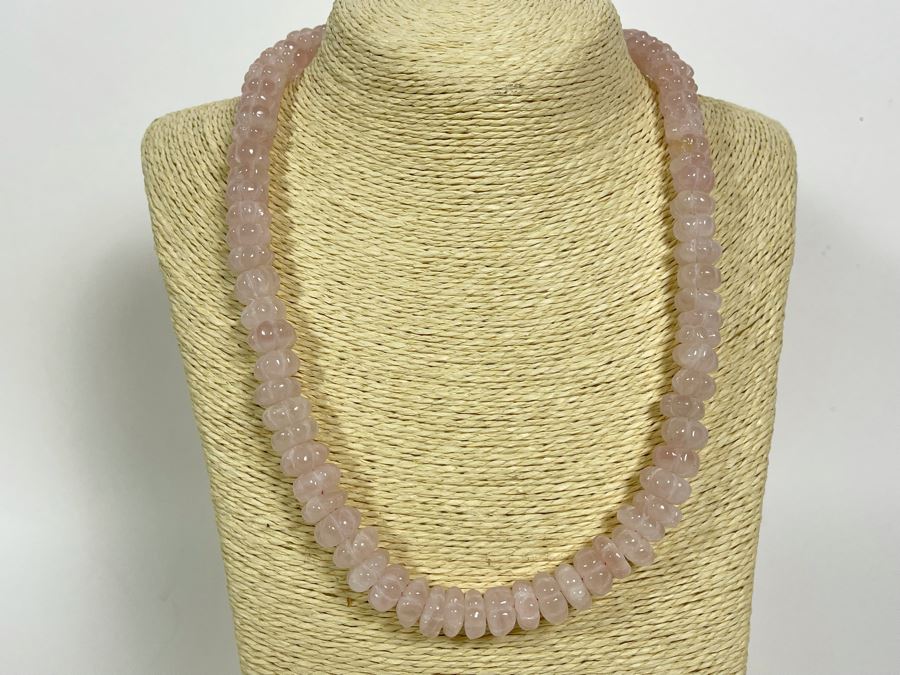 Carved Rose Quartz Bead 20' Necklace 13mm Beads
