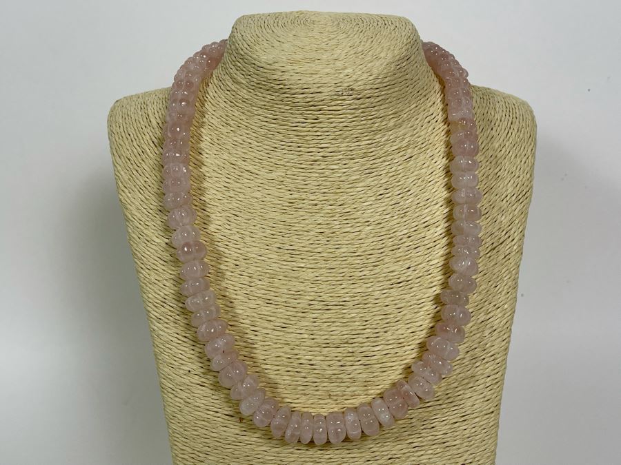 Carved Rose Quartz Bead 20' Necklace 13mm Beads [Photo 3]