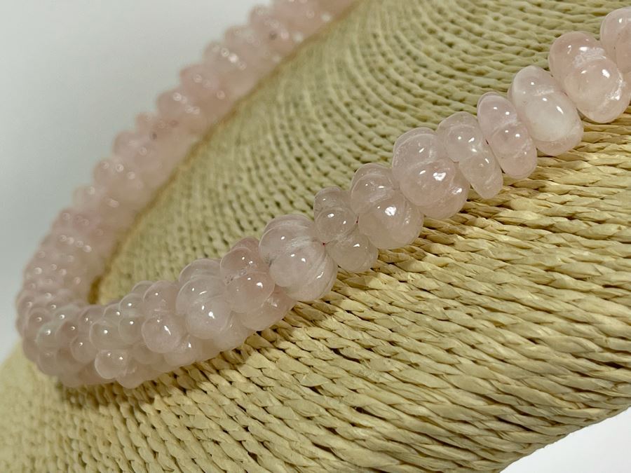 Carved Rose Quartz Bead 20' Necklace 13mm Beads