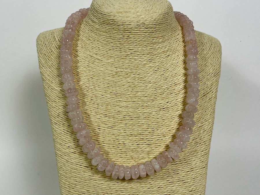 Carved Rose Quartz Bead 20' Necklace 13mm Beads