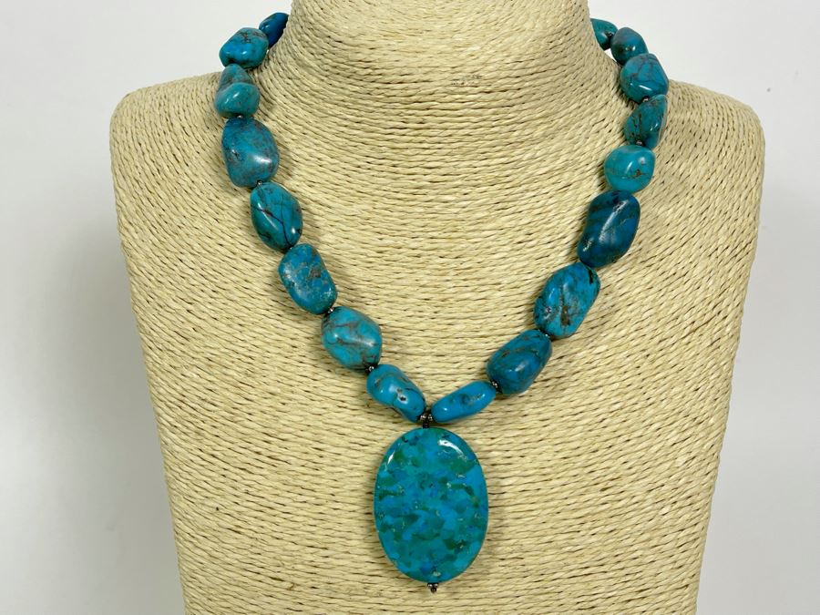 Enhanced Turquoise 16'-18' Necklace With Sterling Silver Clasp