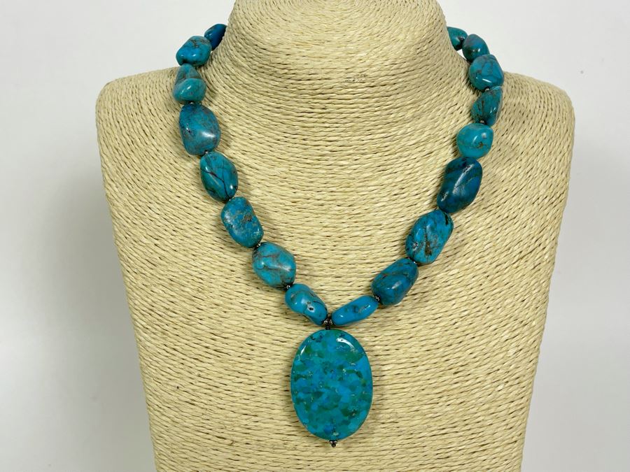 Enhanced Turquoise 16'-18' Necklace With Sterling Silver Clasp
