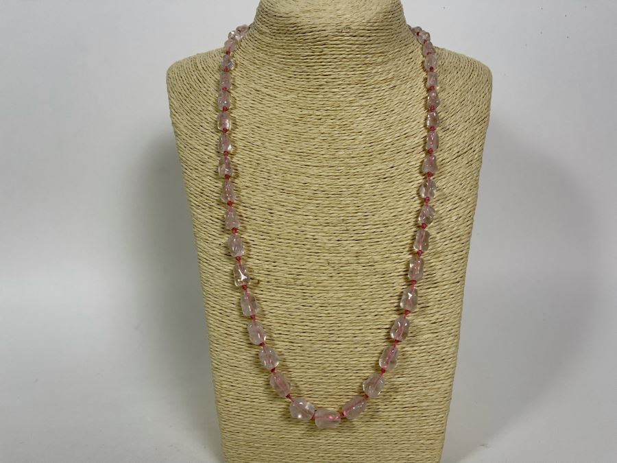 Baroque Rose Quartz 26' Necklace With Sterling Silver Clasp 10-6mm [Photo 2]
