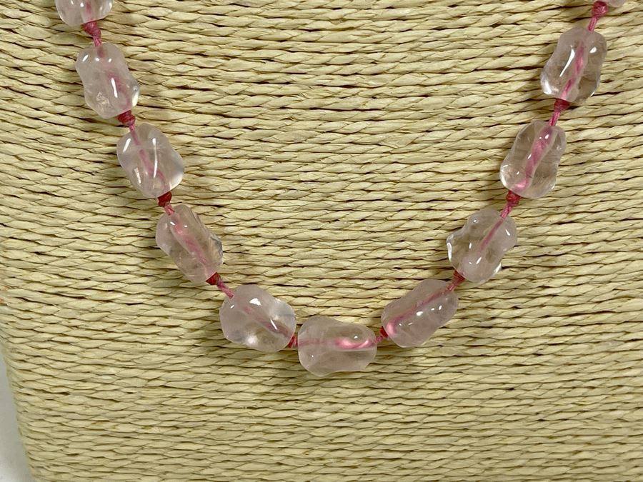 Baroque Rose Quartz 26' Necklace With Sterling Silver Clasp 10-6mm [Photo 3]