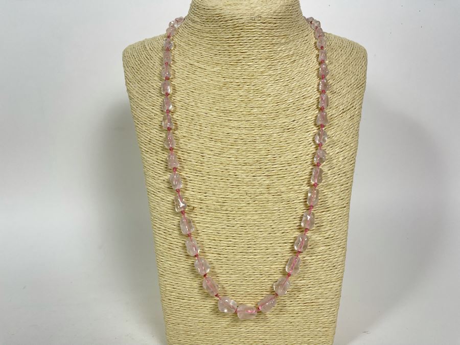 Baroque Rose Quartz 26' Necklace With Sterling Silver Clasp 10-6mm