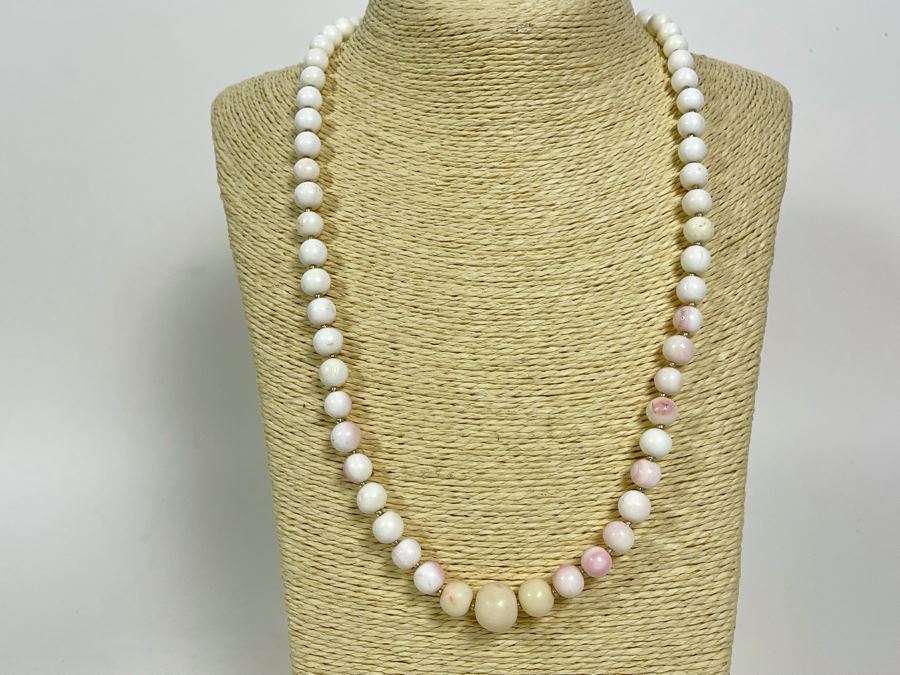 Angel Skin Coral And White Coral Beads Graduated 24' Necklace 13.5mm-9.5mm Beads