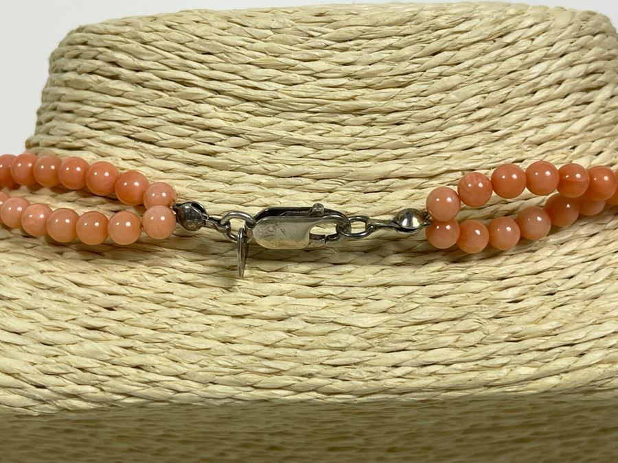 Coral And Turquoise 17' Double Strand Necklace 4.5mm Beads With Sterling Silver Clasp [Photo 5]