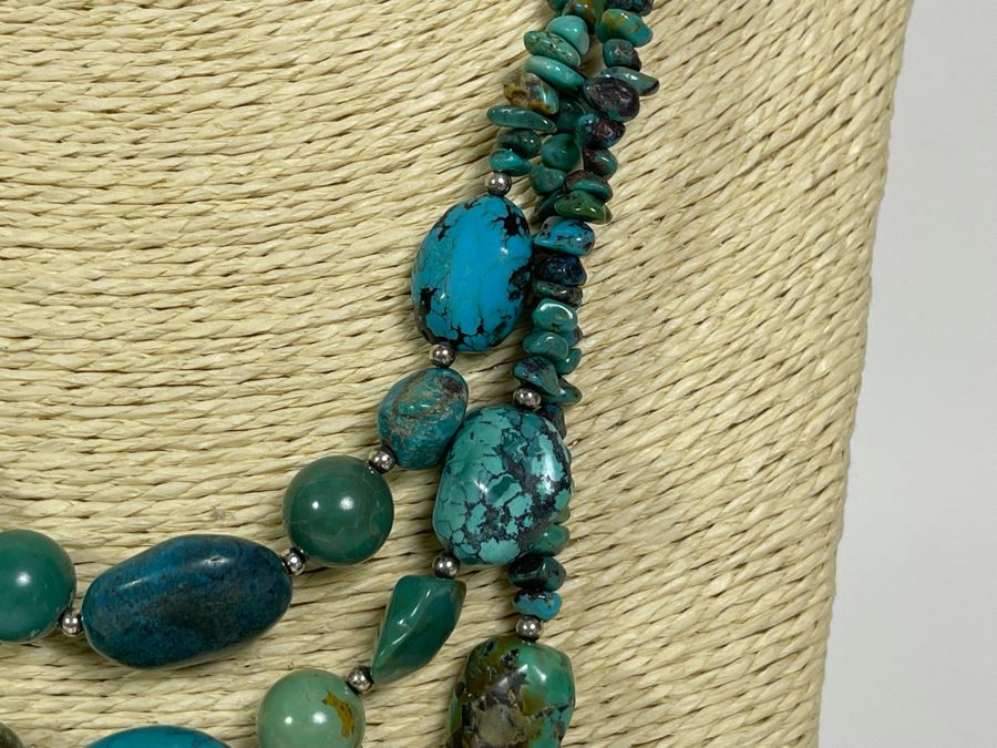 Chinese Turquoise Triple Strand 18'-20' Necklace With Sterling Silver Clasp [Photo 4]
