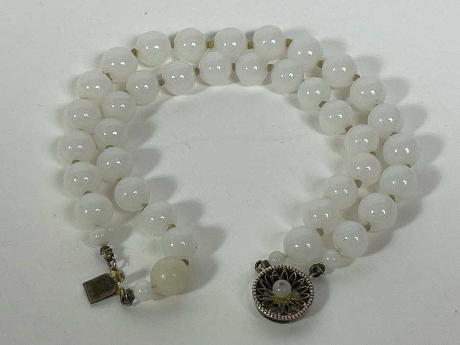 Old Handmade Double Jadeite 7' Bracelet With Sterling Silver Clasp 7.5mm Beads [Photo 6]