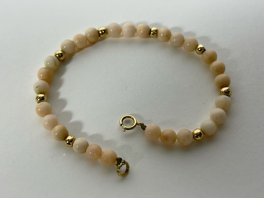 7' Coral Bracelet With 14K Gold Clasp And 14K Gold Beads 5mm Coral Beads [Photo 2]