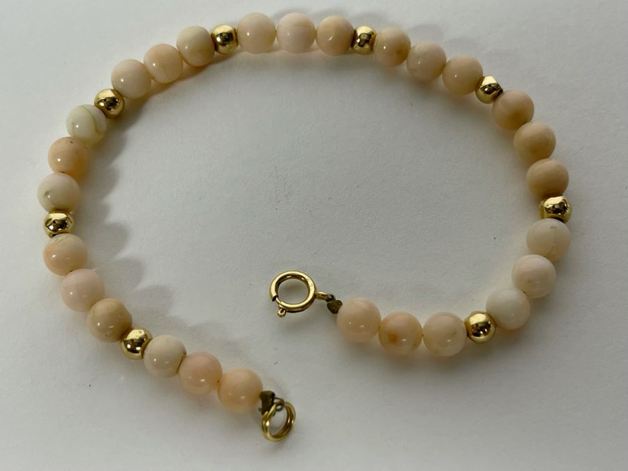 7' Coral Bracelet With 14K Gold Clasp And 14K Gold Beads 5mm Coral Beads [Photo 4]