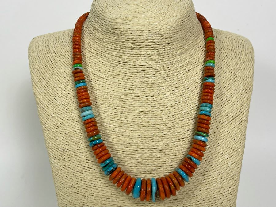 Spiny Oyster Bead 17'-19' Necklace With Sterling Silver Clasp 16mm-4.5mm [Photo 2]