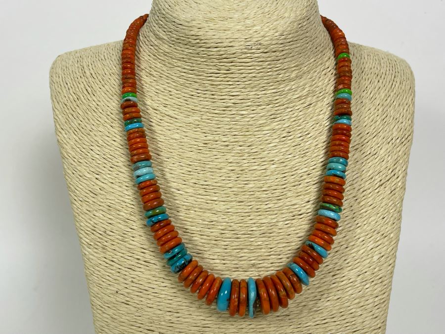 Spiny Oyster Bead 17'-19' Necklace With Sterling Silver Clasp 16mm-4.5mm [Photo 3]