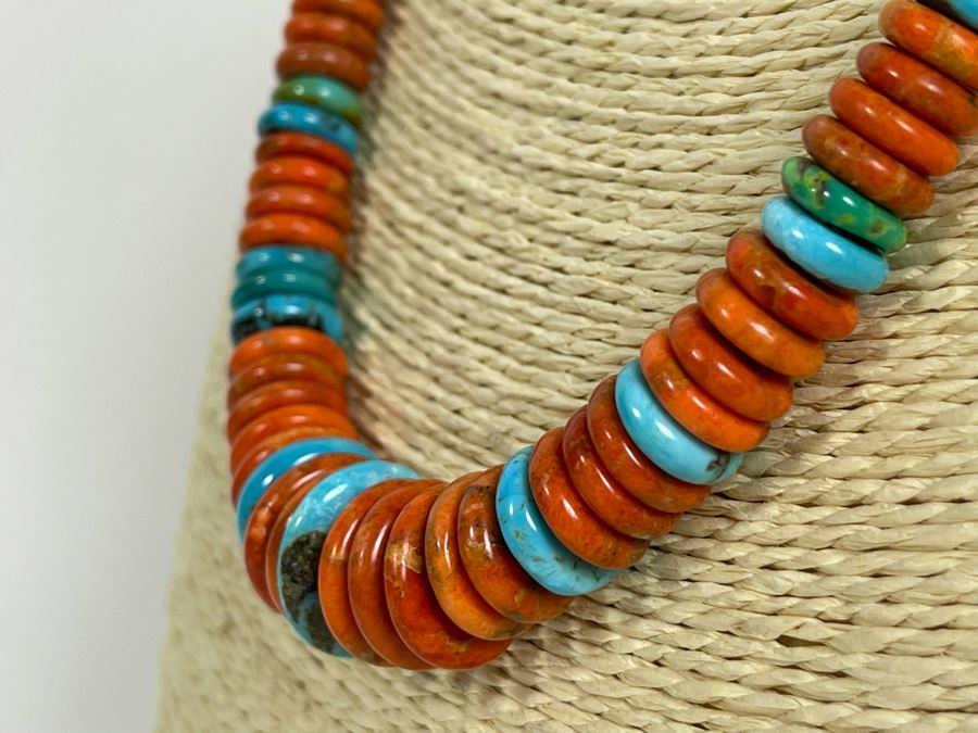 Spiny Oyster Bead 17'-19' Necklace With Sterling Silver Clasp 16mm-4.5mm [Photo 5]