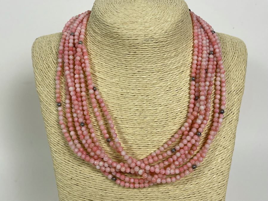 Dyed Angel Skin Coral 17'-20' Necklace With Extension Sterling Silver Clasp [Photo 2]