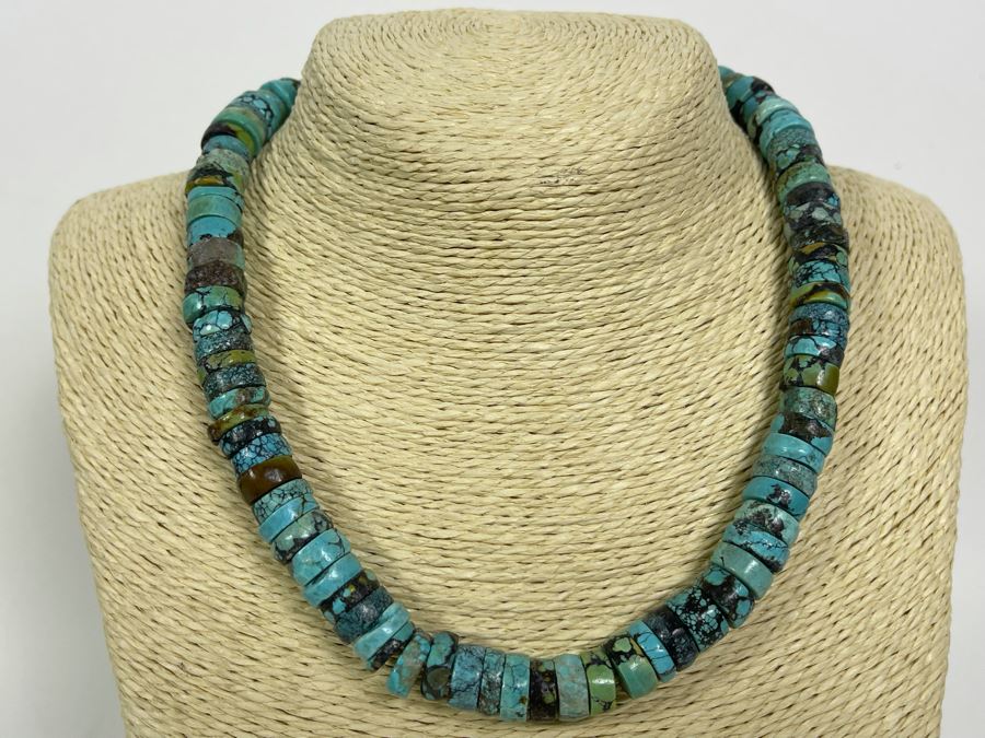 Chinese Hubei Turquoise 17' Necklace Apx 12mm Beads [Photo 2]