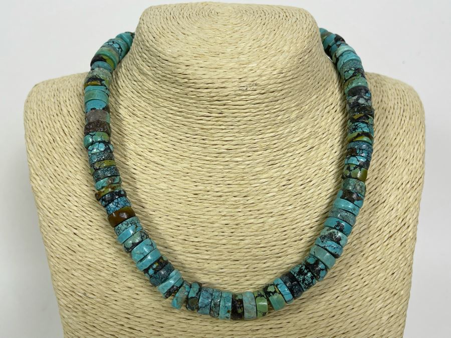 Chinese Hubei Turquoise 17' Necklace Apx 12mm Beads [Photo 3]