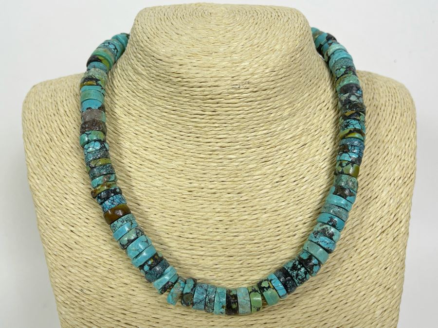 Chinese Hubei Turquoise 17' Necklace Apx 12mm Beads [Photo 1]