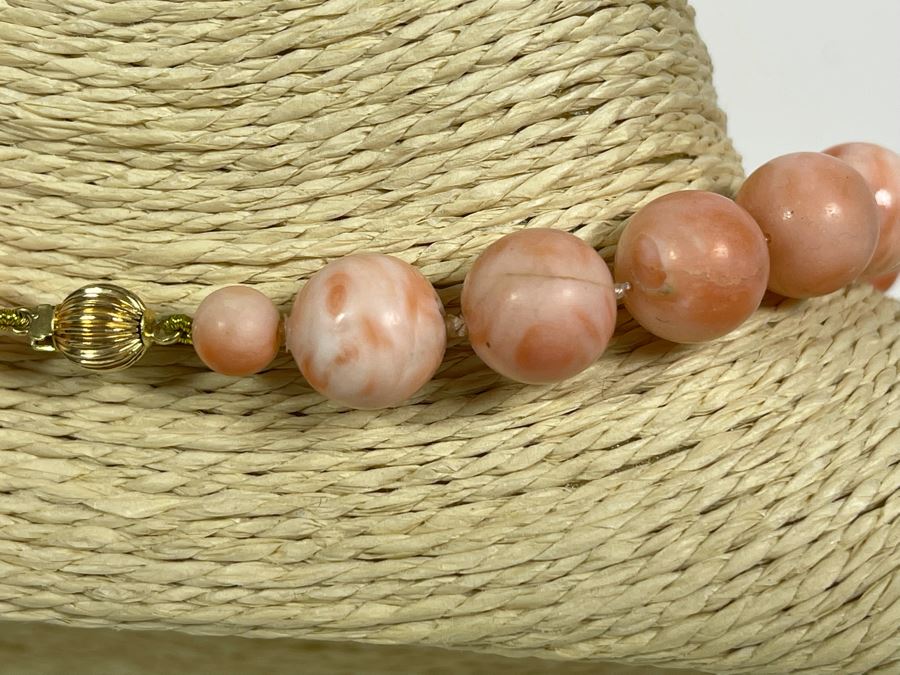 Large Pacific Angel Skin Coral Beaded 15.5' Necklace With 14K Gold Clasp And 14K Gold Beads 12.5mm Coral Beads [Photo 6]