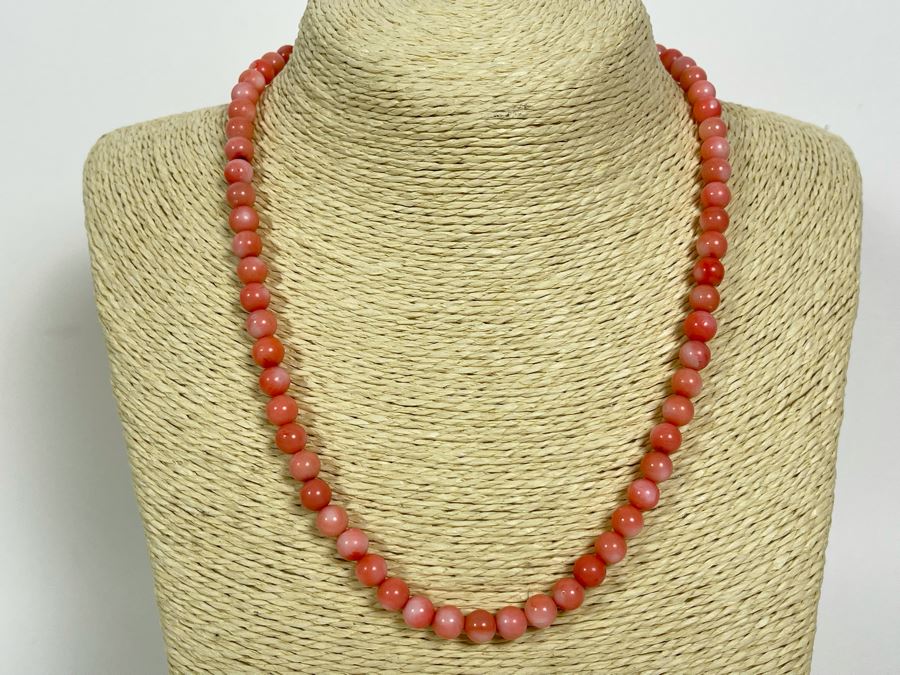 Enhanced Angel Skin Coral 18' Beaded Necklace 7.2mm [Photo 3]