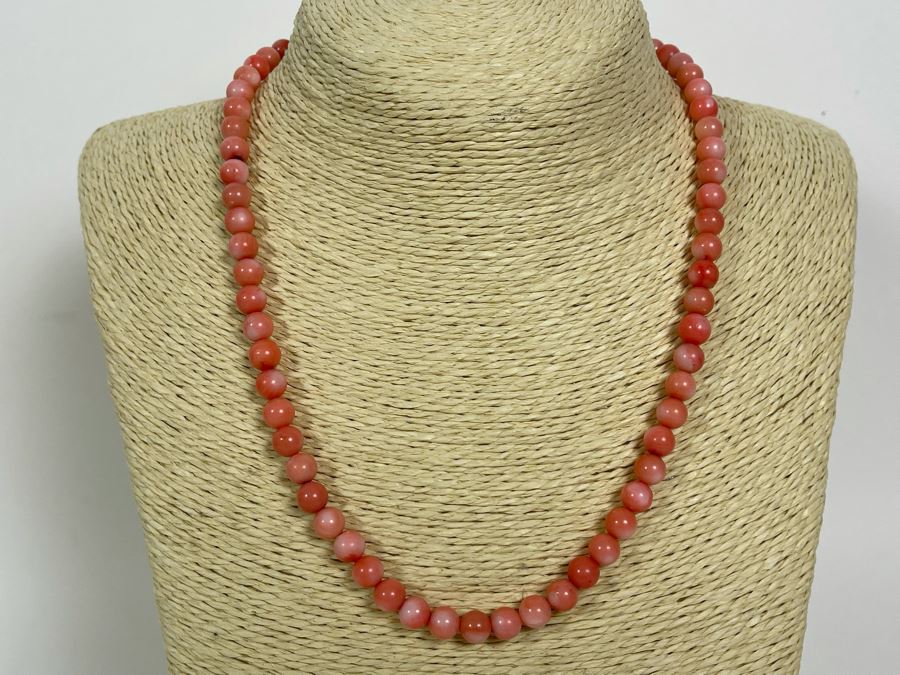 Enhanced Angel Skin Coral 18' Beaded Necklace 7.2mm