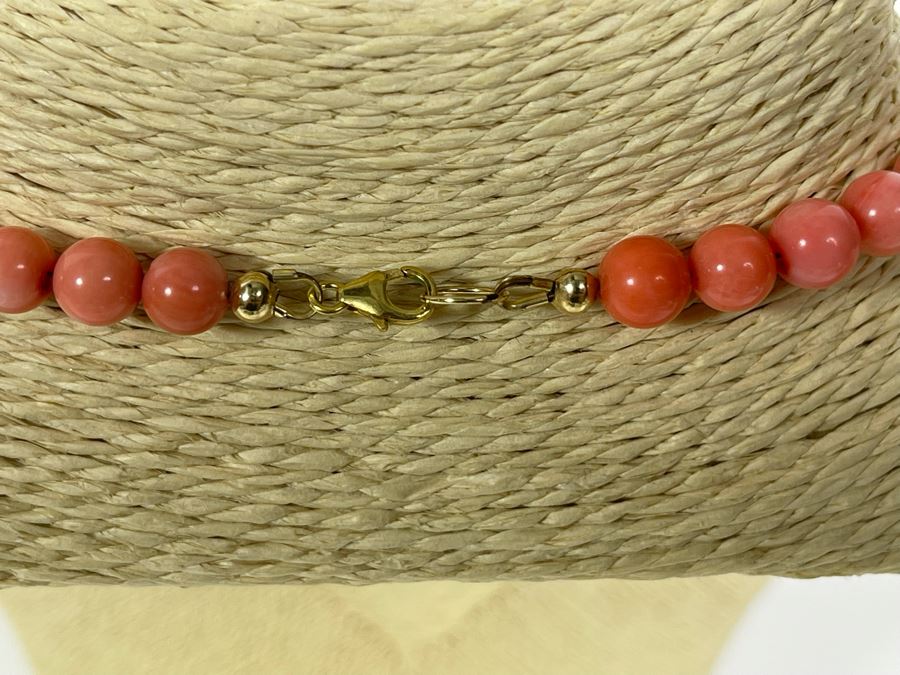 Enhanced Angel Skin Coral 18' Beaded Necklace 7.2mm [Photo 5]