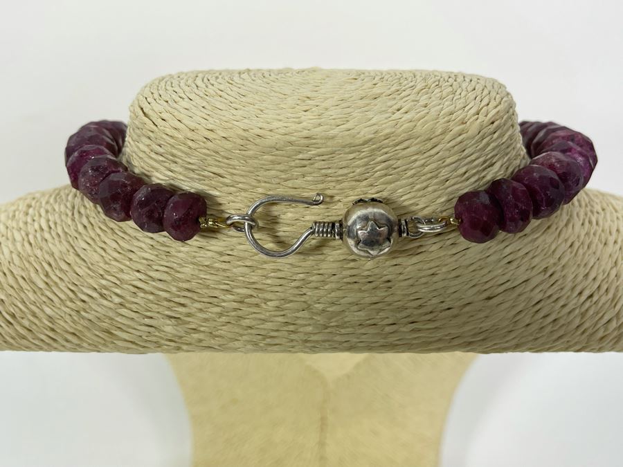 Faceted Ruby Choker 17' Necklace With Sterling Silver Clasp 11mm-22mm [Photo 5]