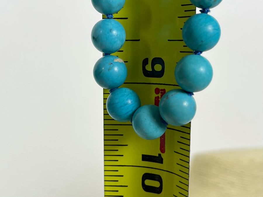 Enhanced Turquoise Beads 10mm Necklace With 14K Gold Clasp 18L [Photo 6]