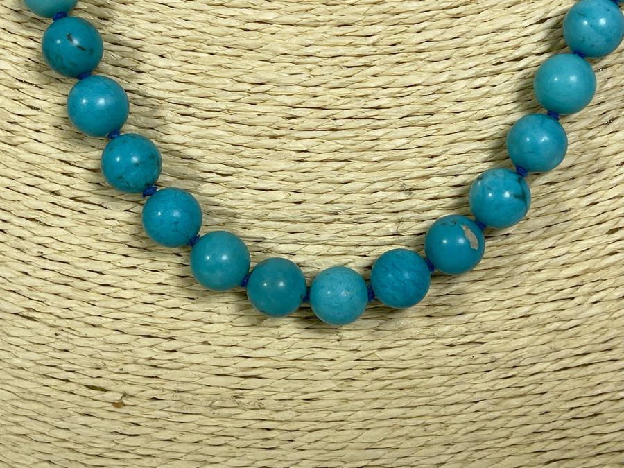 Enhanced Turquoise Beads 10mm Necklace With 14K Gold Clasp 18L [Photo 4]