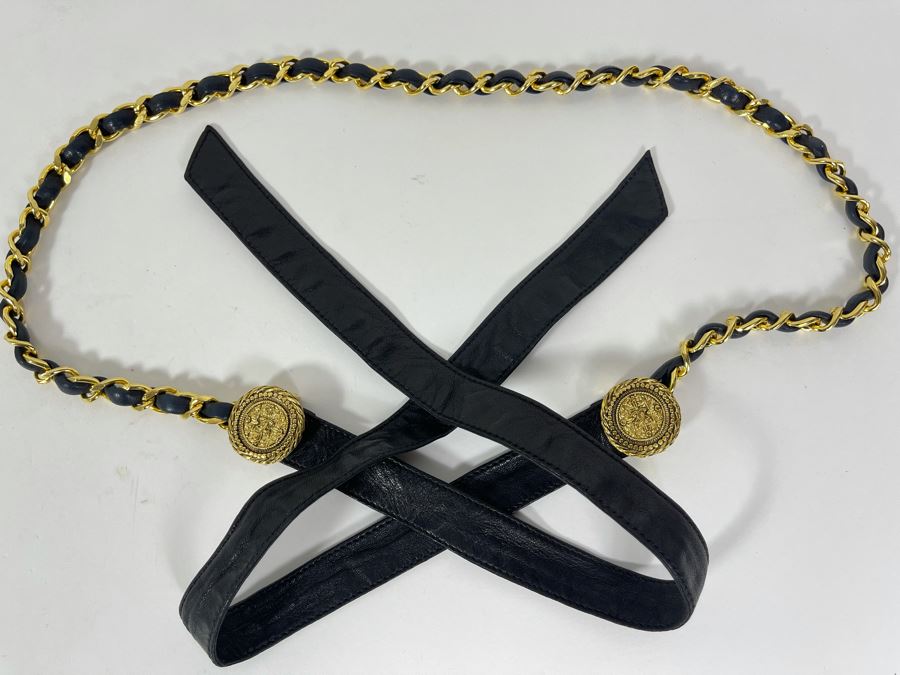 Chanel Leather And Gold Chain Belt Size 32