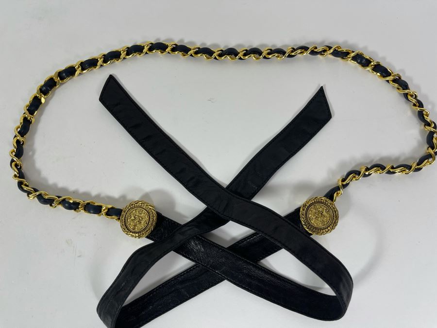 Chanel Leather And Gold Chain Belt Size 32 [Photo 2]