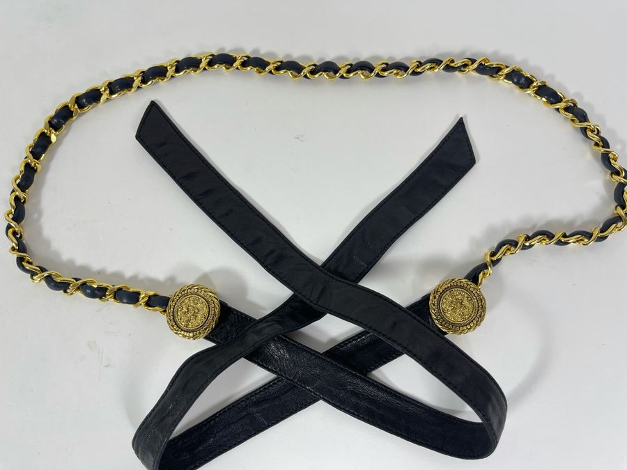 Chanel Leather And Gold Chain Belt Size 32 [Photo 3]