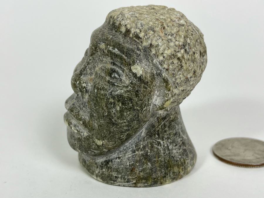 Old African Carved Green Stone Head Sculpture 1.75W X 2H [Photo 6]