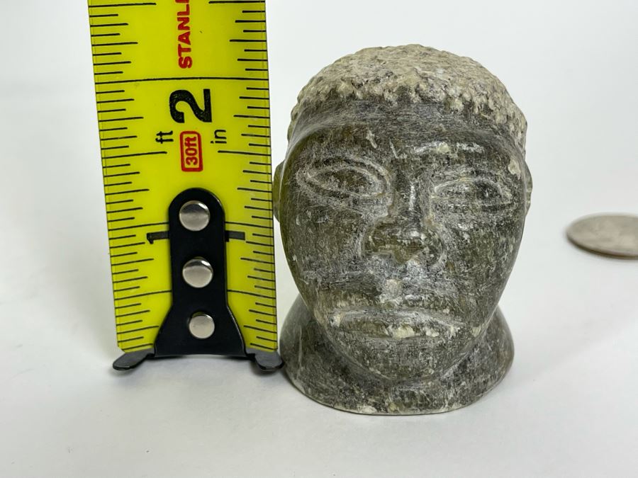 Old African Carved Green Stone Head Sculpture 1.75W X 2H [Photo 8]