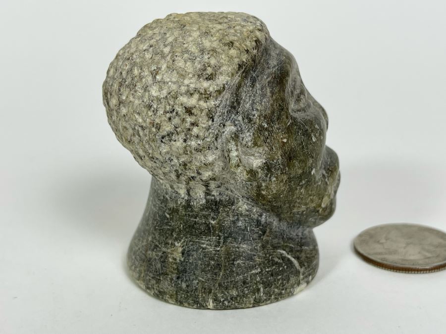 Old African Carved Green Stone Head Sculpture 1.75W X 2H [Photo 4]