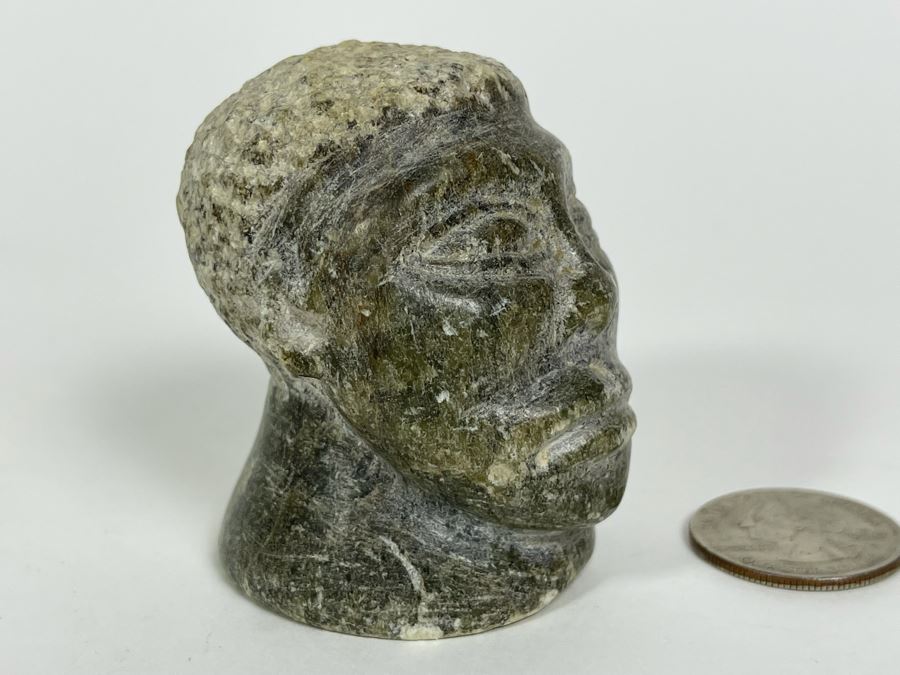 Old African Carved Green Stone Head Sculpture 1.75W X 2H [Photo 3]