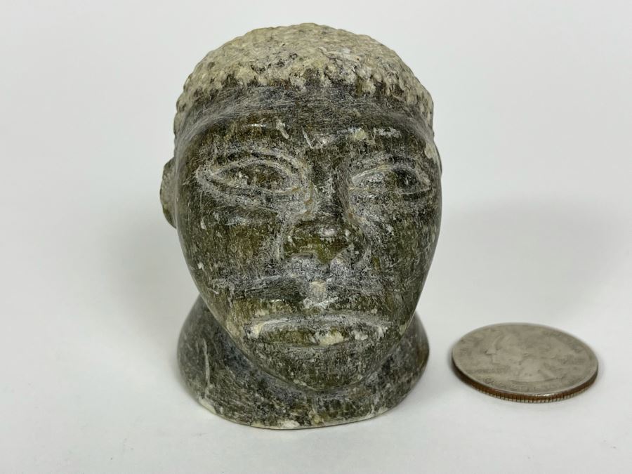 Old African Carved Green Stone Head Sculpture 1.75W X 2H [Photo 1]
