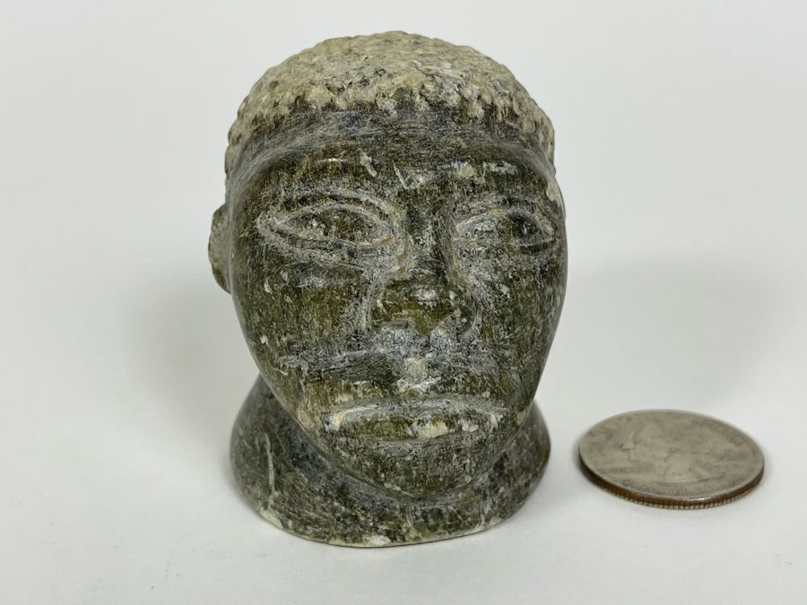 Old African Carved Green Stone Head Sculpture 1.75W X 2H [Photo 2]