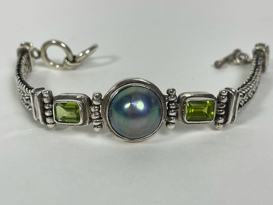 Sterling Silver Bracelet With Pearl And Gemstones 7L 31.9g [Photo 10]