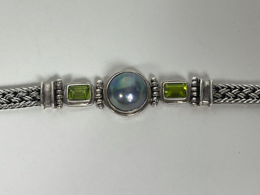 Sterling Silver Bracelet With Pearl And Gemstones 7L 31.9g [Photo 8]