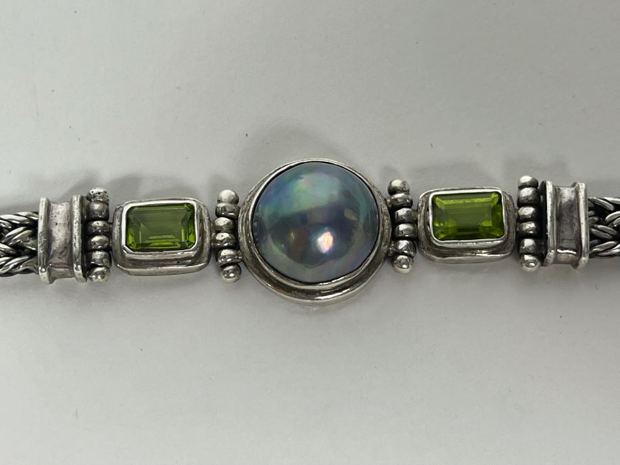 Sterling Silver Bracelet With Pearl And Gemstones 7L 31.9g [Photo 9]