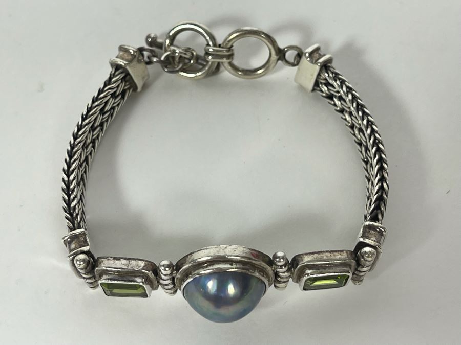 Sterling Silver Bracelet With Pearl And Gemstones 7L 31.9g [Photo 4]