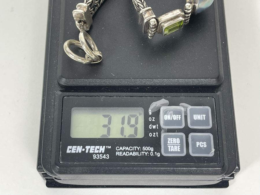 Sterling Silver Bracelet With Pearl And Gemstones 7L 31.9g [Photo 11]