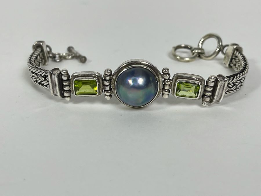 Sterling Silver Bracelet With Pearl And Gemstones 7L 31.9g [Photo 3]