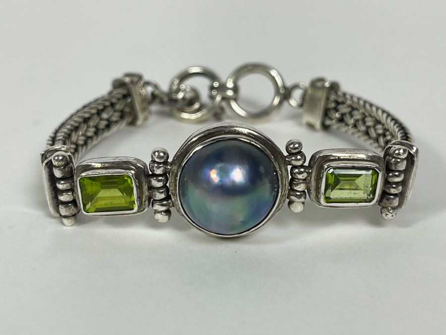 Sterling Silver Bracelet With Pearl And Gemstones 7L 31.9g [Photo 2]