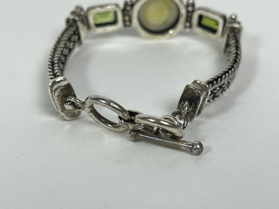 Sterling Silver Bracelet With Pearl And Gemstones 7L 31.9g [Photo 6]