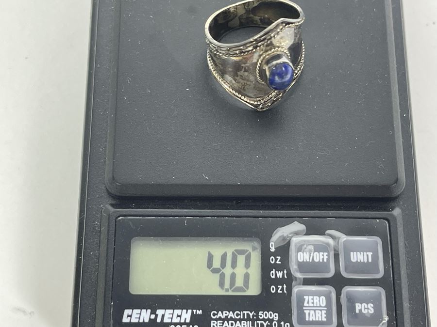 Sterling Silver Ring With Lapis Lazuli Stone Size 9.5 4g [Photo 8]